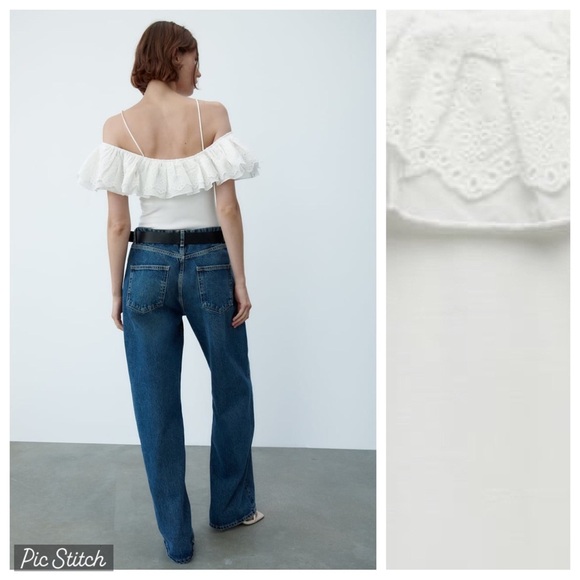 NWT. Zara White Contrast Bodysuit. Size L. - Picture 3 of 10